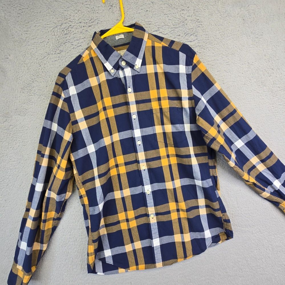 J Crew Shirt Mens‎ M Blue Yellow Button Up Slim Fit Plaid Travel Preppy Casual